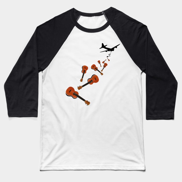 Bomber Plane Dropping Ukuleles Baseball T-Shirt by mailboxdisco